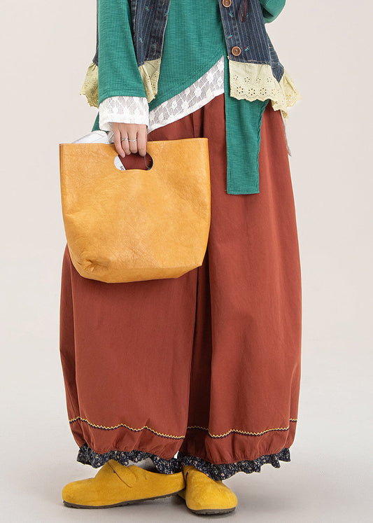 Pantalones anchos con cintura elástica y patchwork rojo francés para otoño