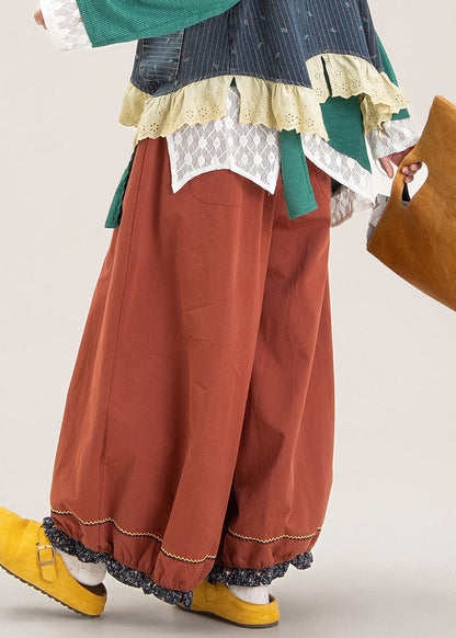 Pantalones anchos con cintura elástica y patchwork rojo francés para otoño