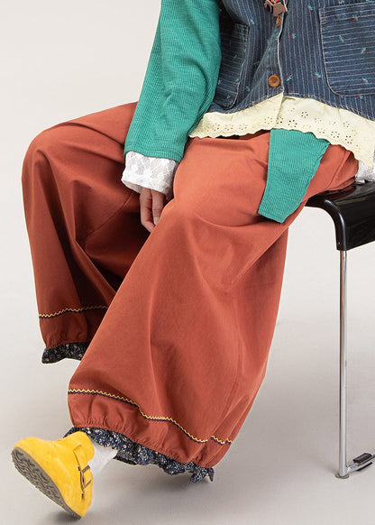 Pantalones anchos con cintura elástica y patchwork rojo francés para otoño