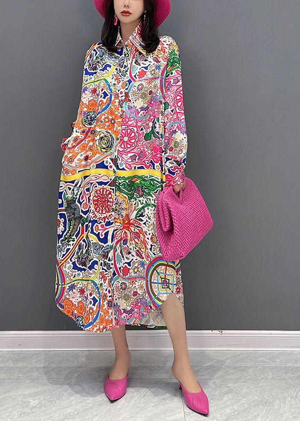 Französisches rotes Hemdkleid mit Peter-Pan-Kragen und langen Ärmeln