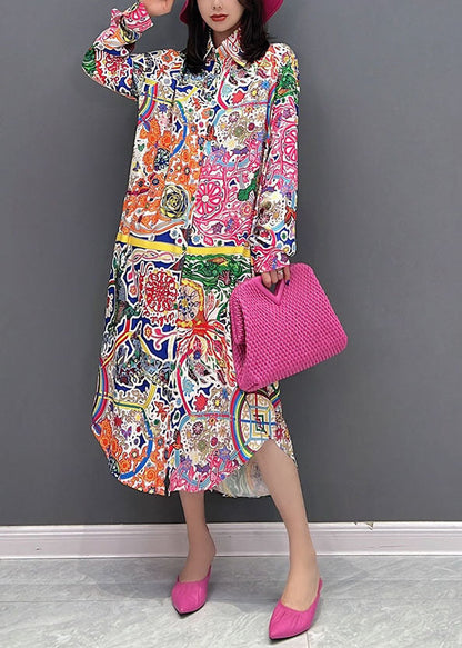 Französisches rotes Hemdkleid mit Peter-Pan-Kragen und langen Ärmeln