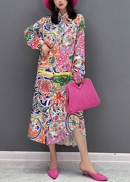 Französisches rotes Hemdkleid mit Peter-Pan-Kragen und langen Ärmeln