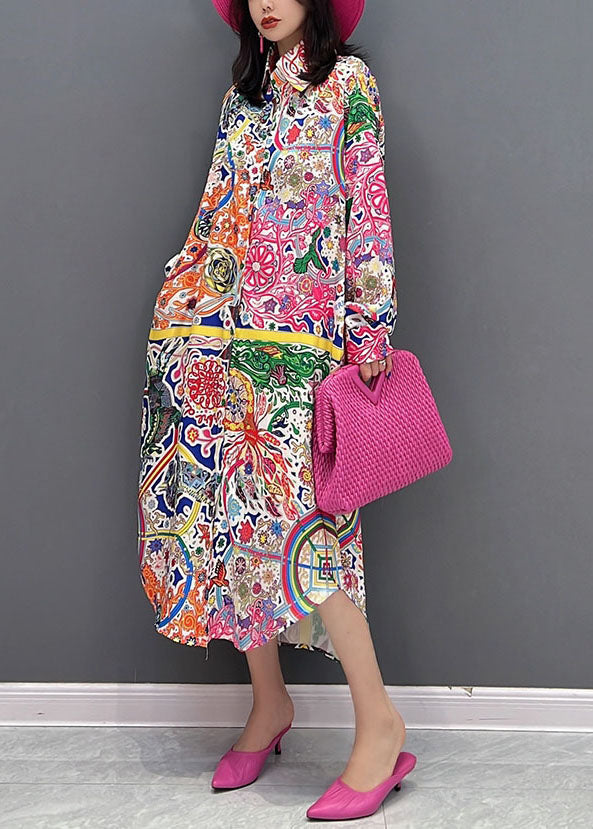 Französisches rotes Hemdkleid mit Peter-Pan-Kragen und langen Ärmeln