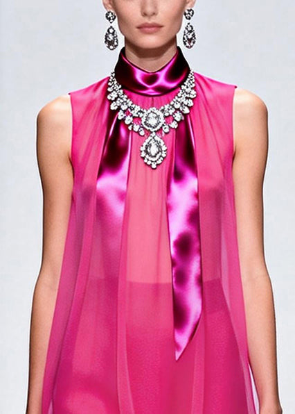 French Rose Draping Chiffon Day Dress Sleeveless
