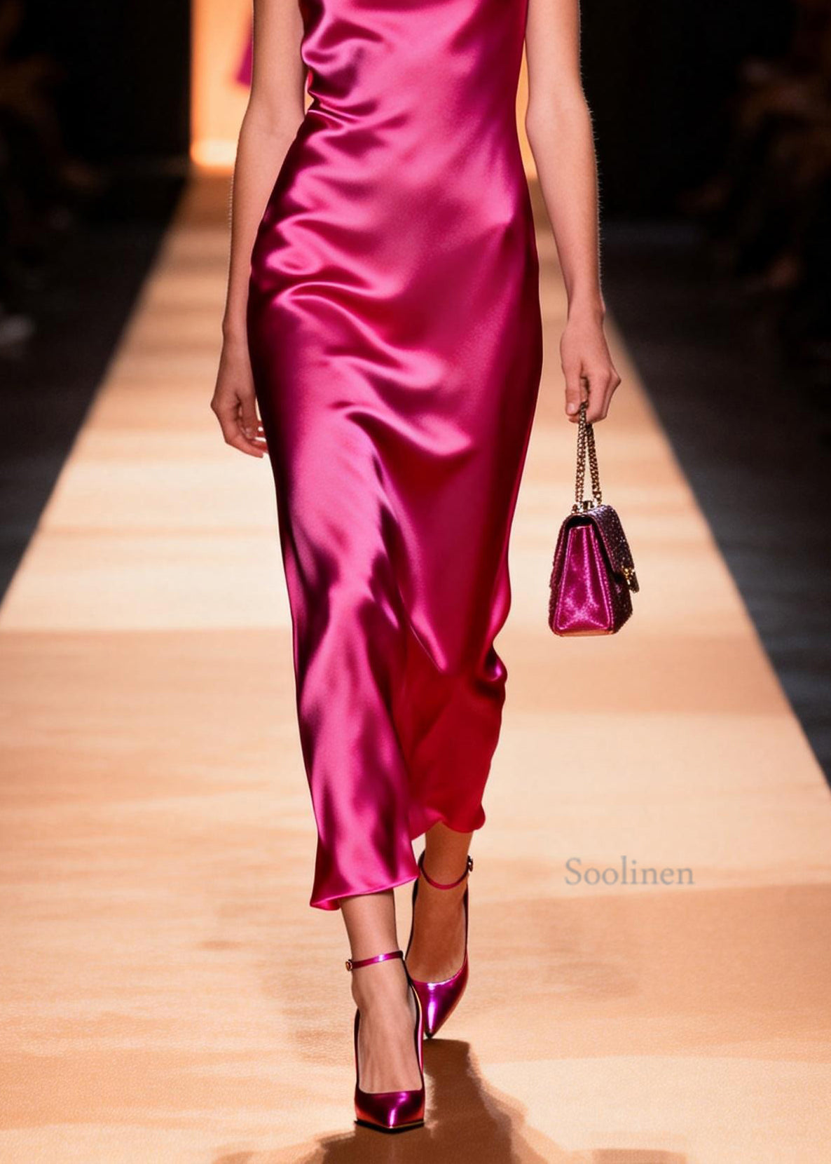 French Rose Draping Silk Long Dress Summer
