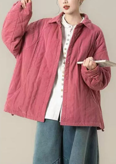 Französischer Rosen-Oversize-Streifenmantel aus feiner Baumwolle, gefüllt mit Baumwolle, Winter