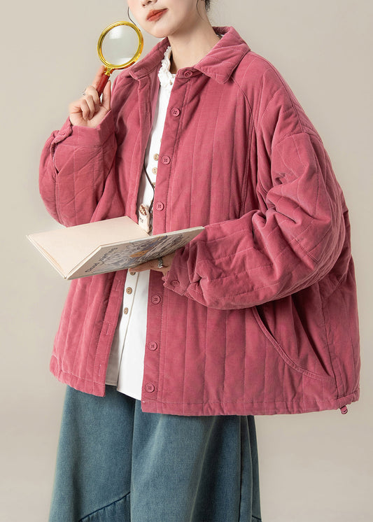 Französischer Rosen-Oversize-Streifenmantel aus feiner Baumwolle, gefüllt mit Baumwolle, Winter