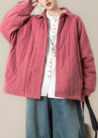 Französischer Rosen-Oversize-Streifenmantel aus feiner Baumwolle, gefüllt mit Baumwolle, Winter