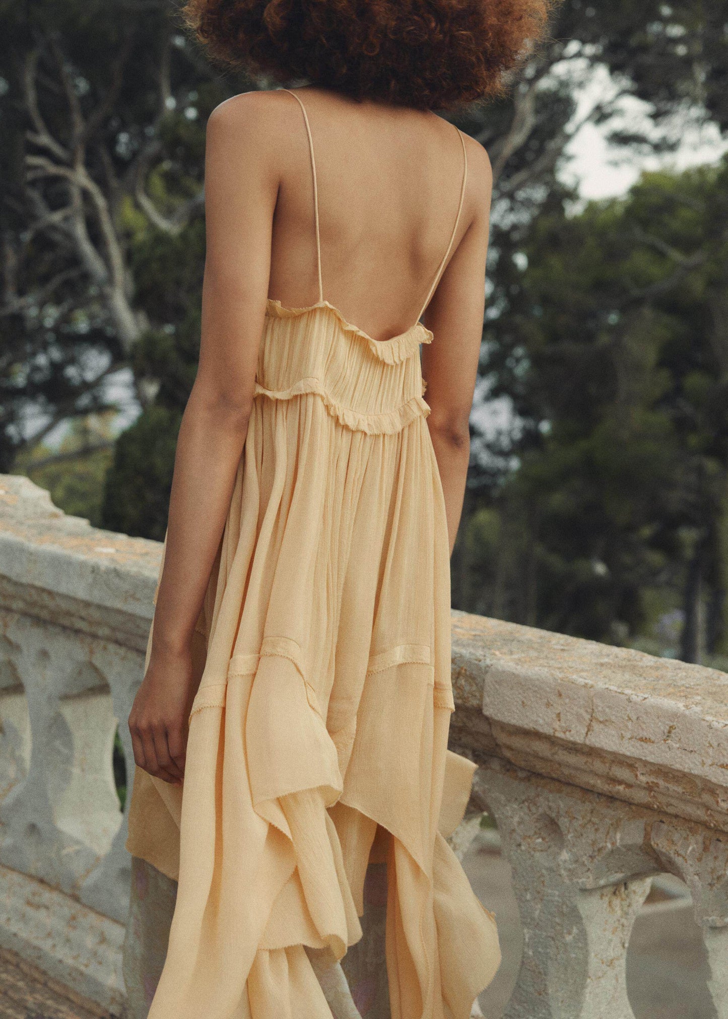 French Ruffled Asymmetrical Patchwork Cotton Spaghetti Strap Dress Summer