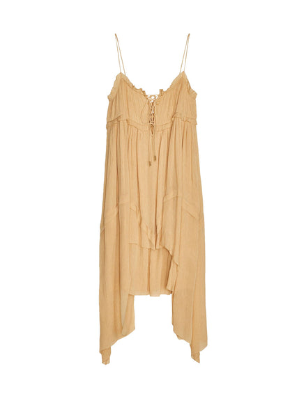 French Ruffled Asymmetrical Patchwork Cotton Spaghetti Strap Dress Summer
