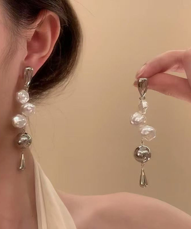 French Silk Alloy Asymmetrica Pearl Water Droplet Drop Earrings