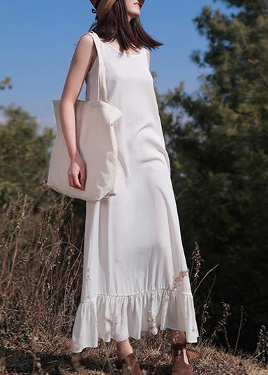 French Sleeveless Ruffles Wardrobes Tutorials White Loose Dresses - SooLinen