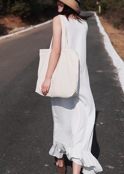 French Sleeveless Ruffles Wardrobes Tutorials White Loose Dresses - SooLinen