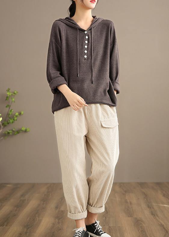 French Spring Trousers Plus Size Beige Inspiration Elastic Waist Pockets Pant - SooLinen