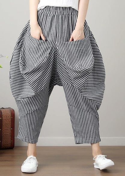 French Striped Harem Oversize Pants Trousers Summer - SooLinen