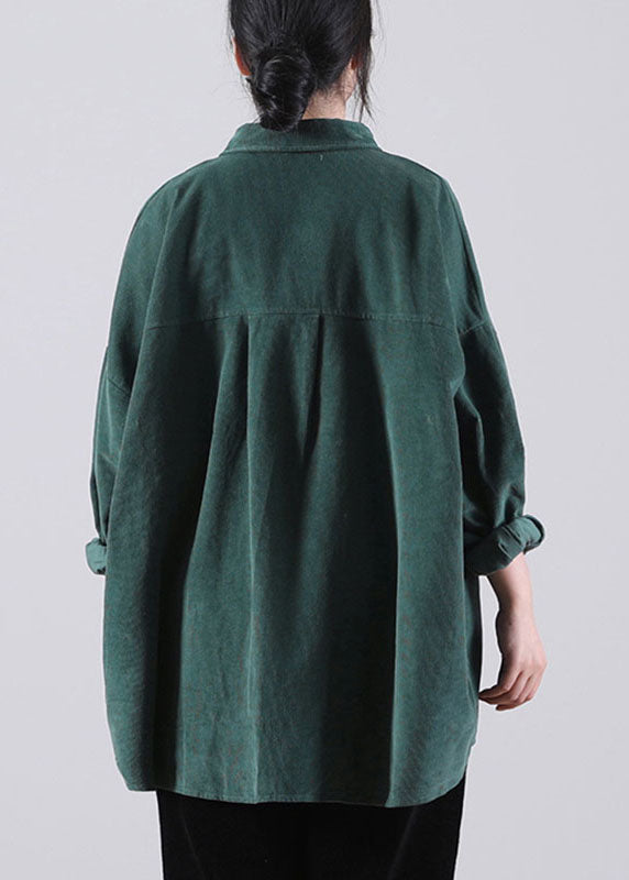 French Tea Grün Peter Pan Kragen Taschen Knopf Herbst Top Langarm