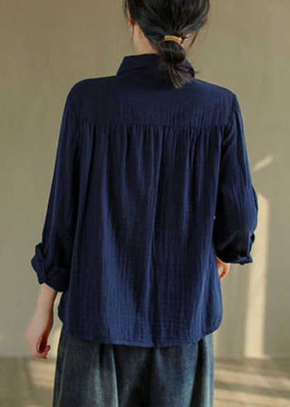 Französisch Tibetischen blau taste Peter Pan Kragen spitze Patchwork Baumwolle Hemd