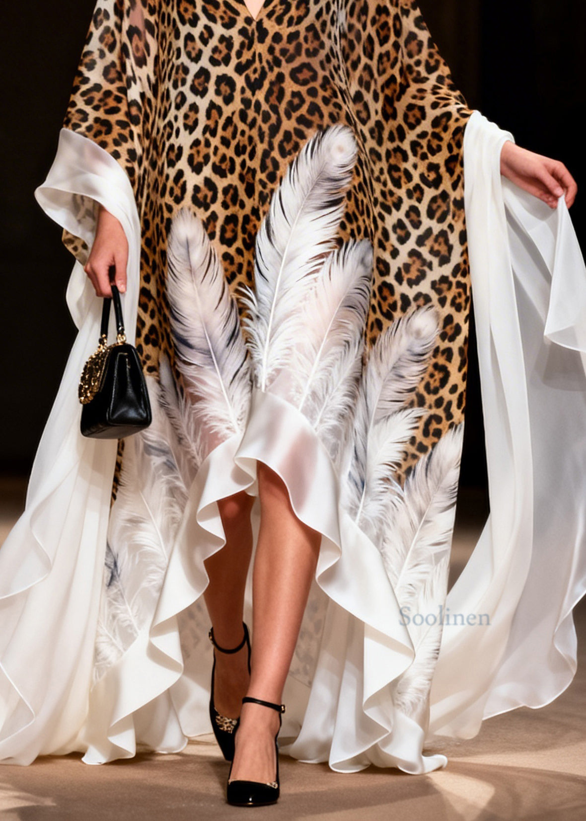 French V Neck Asymmetrical Design Print Chiffon Dress Summer