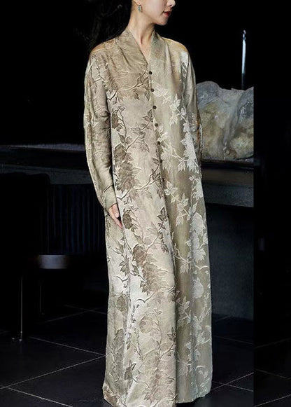 French V Neck Print Button Silk Shirts Dresses Fall