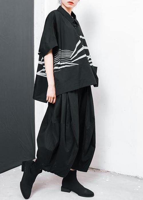 French Vintage Irregular cotton crane tops Stripes High Low Hem Casual T-Shirt - SooLinen