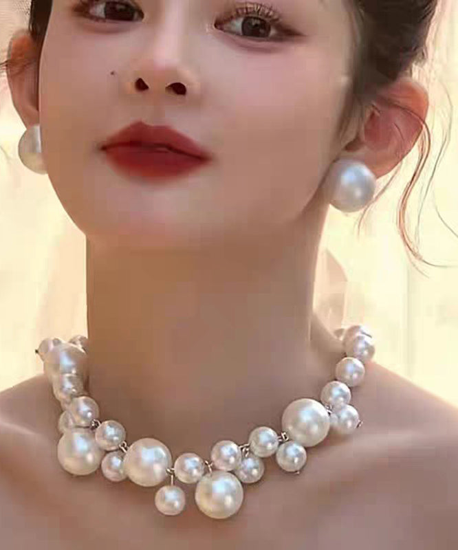 French White Alloy Pearl Gratuated Bead Necklace