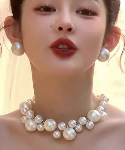 French White Alloy Pearl Gratuated Bead Necklace