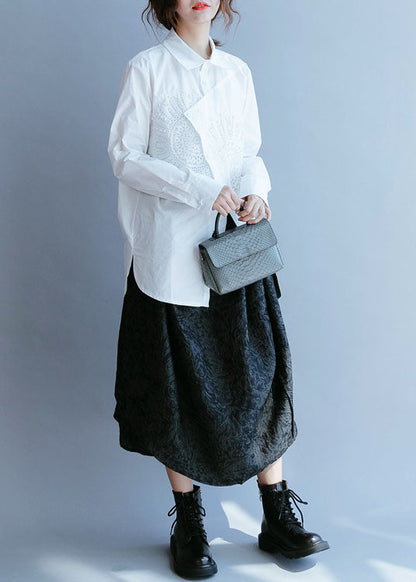 Französisches weißes asymmetrisches Nagelperlen-Baumwollshirt Top Frühling