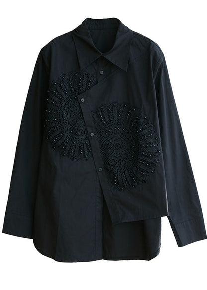 Französisches weißes asymmetrisches Nagelperlen-Baumwollshirt Top Frühling