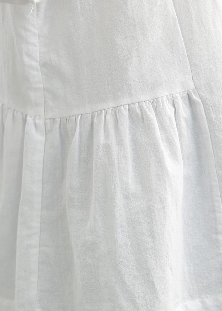 French White Brief Casual Linen Summer Blouse Top - SooLinen