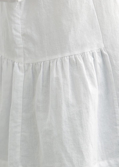 French White Brief Casual Linen Summer Blouse Top - SooLinen