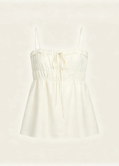 French White Drawstring Cotton Tank Tops Summer