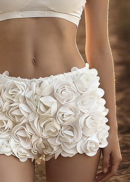 French White Floral High Waist Tulle Hot Pants Summer