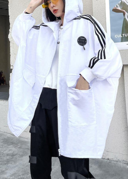 French White Letter Pockets Spring Hoodies Cotton Outwear - SooLinen