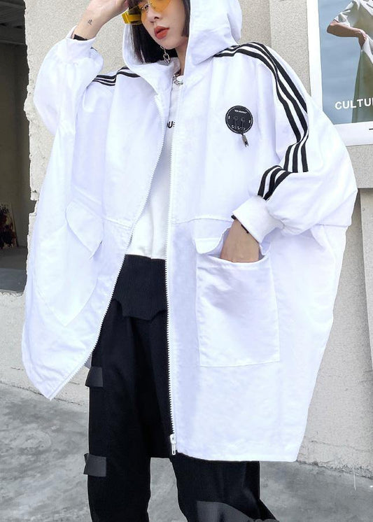 French White Letter Pockets Spring Hoodies Cotton Outwear - SooLinen