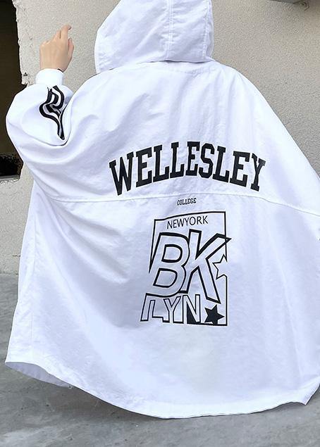 French White Letter Pockets Spring Hoodies Cotton Outwear - SooLinen