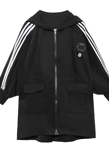 French White Letter Pockets Spring Hoodies Cotton Outwear - SooLinen