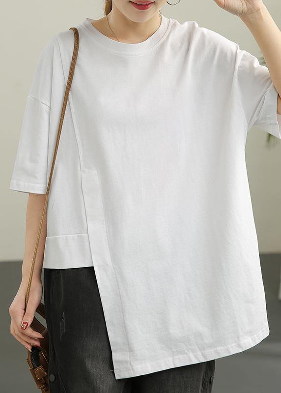 French White O-Neck Cotton Summer Top - SooLinen