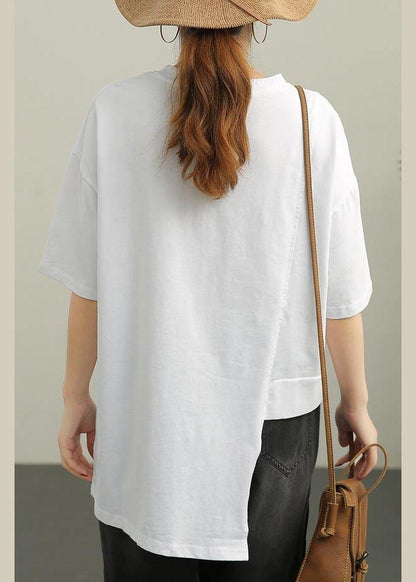 French White O-Neck Cotton Summer Top - SooLinen