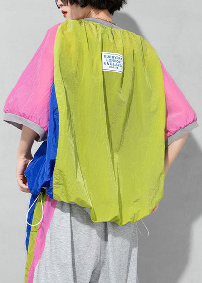 French White O-Neck Patchwork T-Shirt Half Sleeve