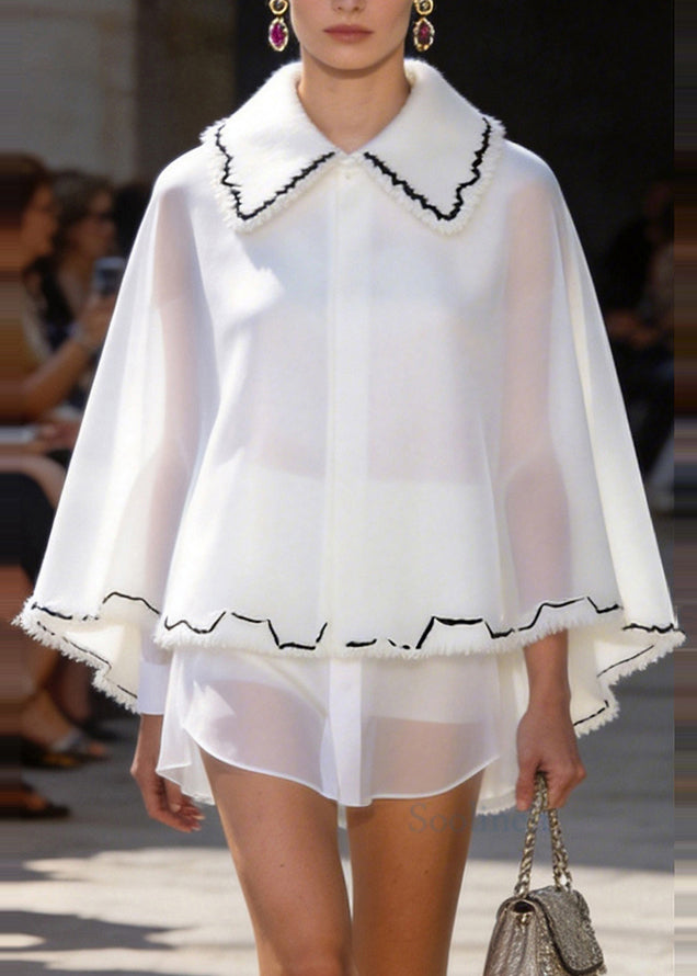 French White Oversized Patchwork Chiffon UPF 50+ Coat Jacket Summer