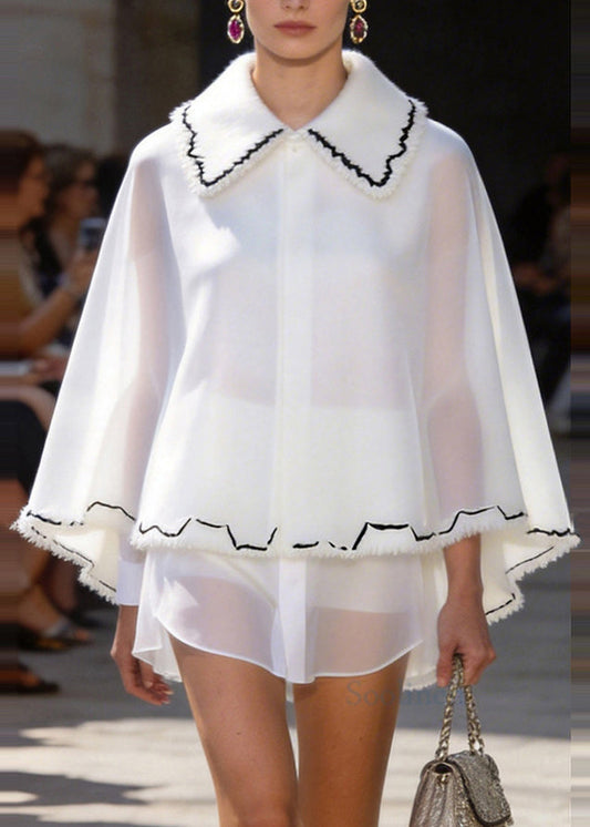 French White Oversized Patchwork Chiffon UPF 50+ Coat Jacket Summer