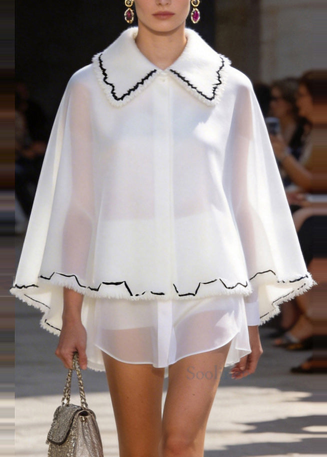 French White Oversized Patchwork Chiffon UPF 50+ Coat Jacket Summer