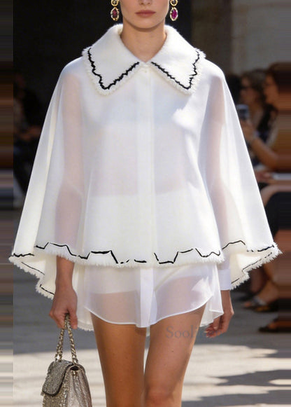 French White Oversized Patchwork Chiffon UPF 50+ Coat Jacket Summer