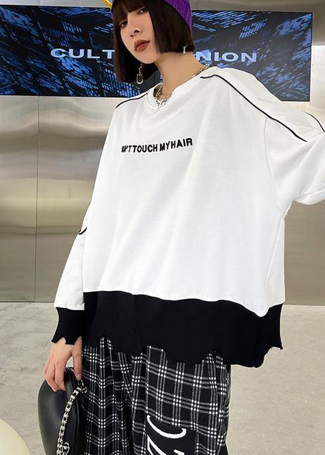 French White Patchwork Embroideried Shirt Tops Long sleeve Spring - SooLinen