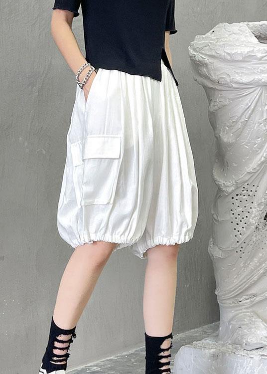 French White Pockets hot lantern Pants - SooLinen