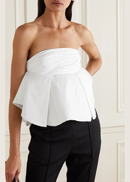 Französisches weißes Puffärmel-Top aus zerknitterter Baumwolle, Frühling