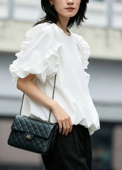 French White Ruffled Cotton Shirt Top Summer