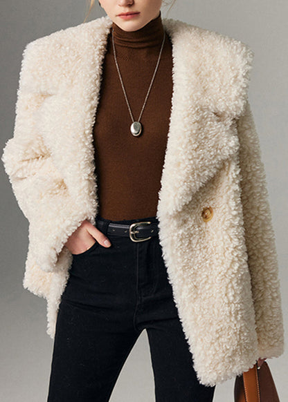 Abrigos de piel sintética acogedores con botones y cuello marinero blanco francés para invierno