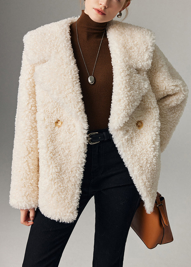 Abrigos de piel sintética acogedores con botones y cuello marinero blanco francés para invierno