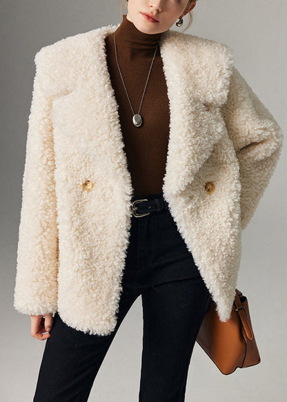 Abrigos de piel sintética acogedores con botones y cuello marinero blanco francés para invierno